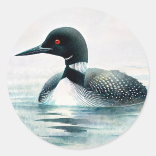 Sticker Rond Plongeon Huard Aquarelle
