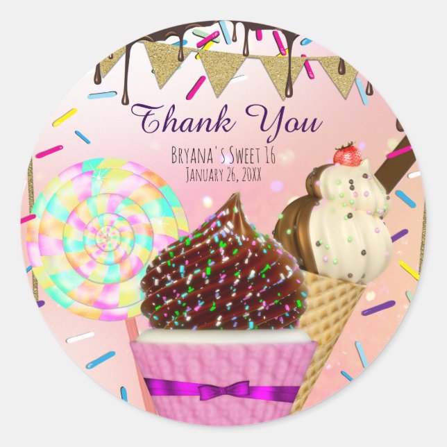 Sticker Rond Pluie Sprinkles Candy Land Sweets Party Favoriser (Devant)