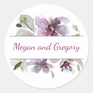 Sticker Rond Plum Aquarelle Fleurs Mariage élégant