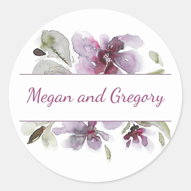 Sticker Rond Plum Aquarelle Fleurs Mariage élégant (Devant)