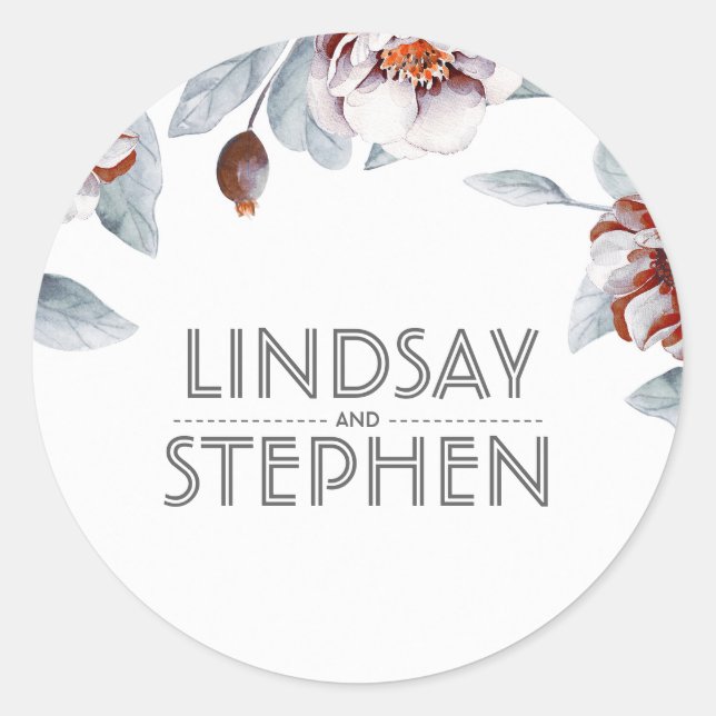 Sticker Rond Plum Purple Aquarelle Fleurs Mariage élégant (Devant)