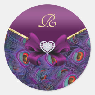 Sticker Rond Plum Purple Peacock Mariage Seal cadeau