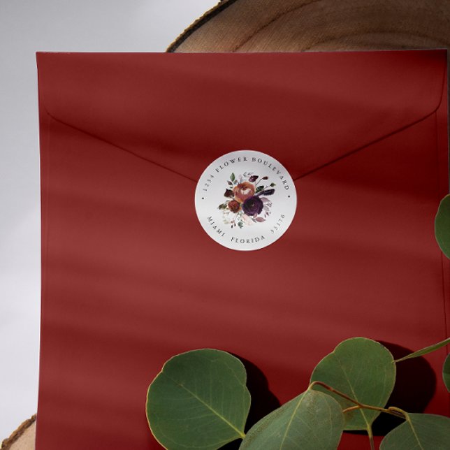 Sticker Rond Plum rustique Roses et plumes Adresse de retour (Créateur téléchargé)