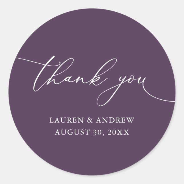 Sticker Rond Plum violet moderne minimaliste Merci Mariage (Devant)