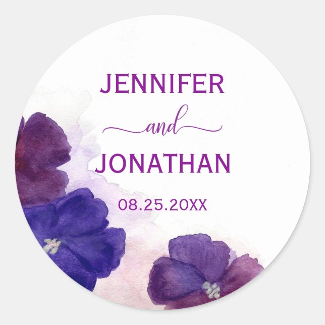 Sticker Rond Plum Violet violet Floral Aquarelle MARIAGE (Devant)