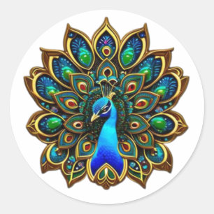 Sticker Rond Plumage Peacock à bijoux colorés