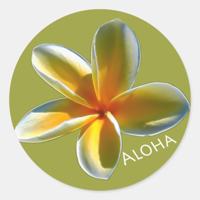 Sticker Rond Plumeria avec Aloha (Devant)