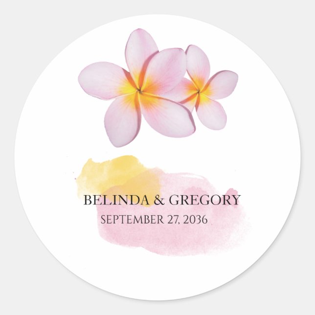 Sticker Rond Plumeria tropicale Frangipani Mariage (Devant)