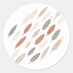 Sticker Rond Plumes Boho Rouille Taupe Motif Diagonal