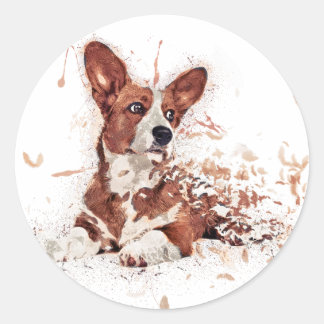 Sticker Rond Plumes de corgi
