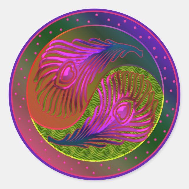 Sticker Rond Plumes de paon Yin Yang 2 (Devant)