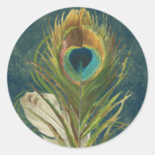 Sticker Rond Plumes de paq Turquoise vintage