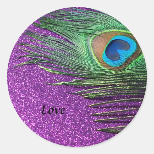 Sticker Rond Plumes de Peacock de la Glitterie violette Durée d (Devant)