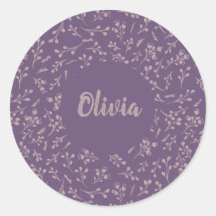 Sticker Rond Plumes Feuille de tulipe violet personnalisé Moti