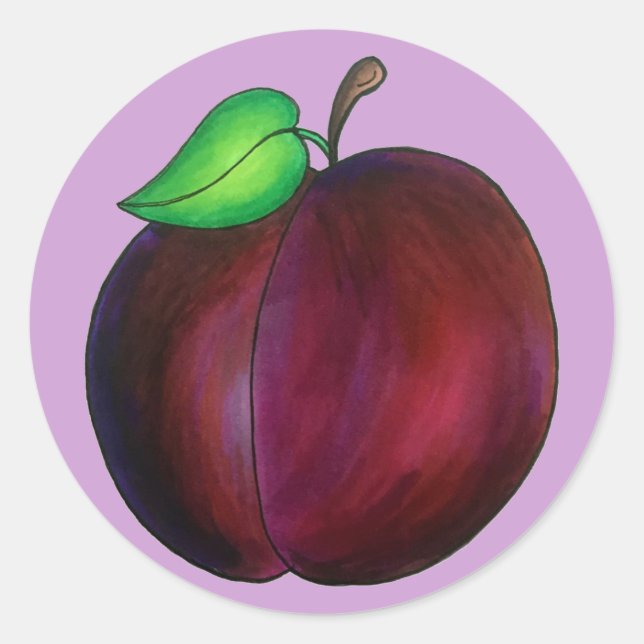 Sticker Rond Plums mûrs Été Purple Plum Illustration (Devant)