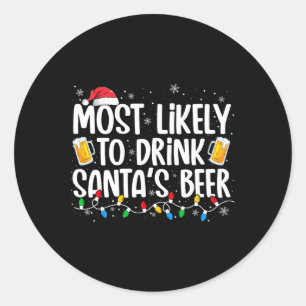 Sticker Rond Plus susceptible de boire la bière du Père Noël Am