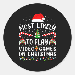 Sticker Rond Plus Susceptible De Jouer Aux Jeux Vidéo Xmas Conc