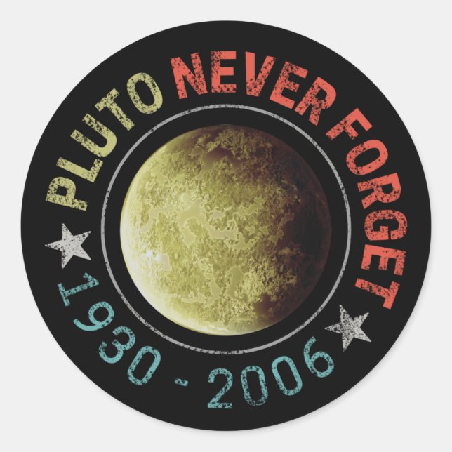 Sticker Rond Pluton n'oublie jamais la planète spatiale 1930-20 (Devant)