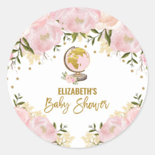Sticker Rond Plutôt Rose Or Floral Baby shower de Voyage Faveur