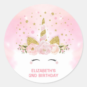 Sticker Rond Plutôt rose Unicorne Nuages Magiques Galaxy Party