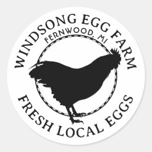 Sticker Rond Plymouth Rock Hen Oeufs locaux frais Carton Étique
