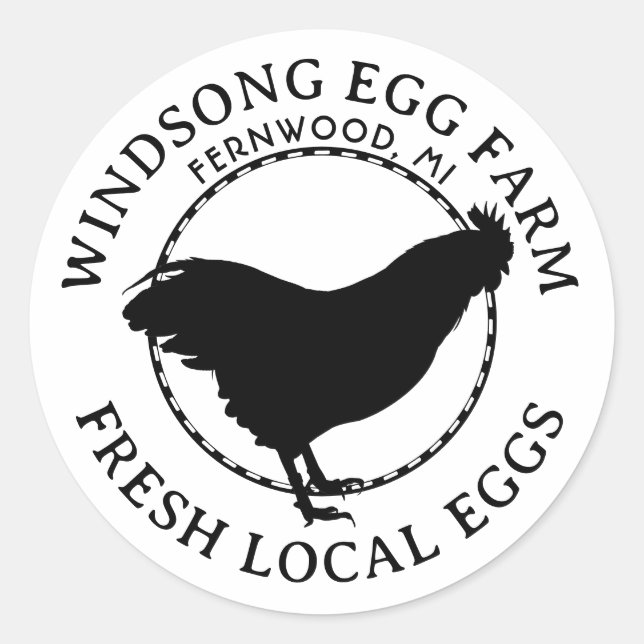 Sticker Rond Plymouth Rock Hen Oeufs locaux frais Carton Étique (Devant)