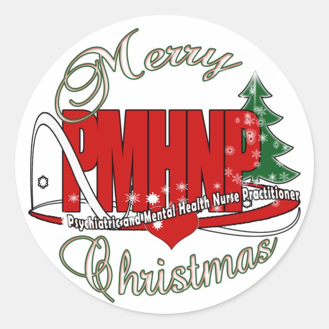Sticker Rond PMHNP CHRISTMAS Infirmière psychiatrique en santé  (Devant)