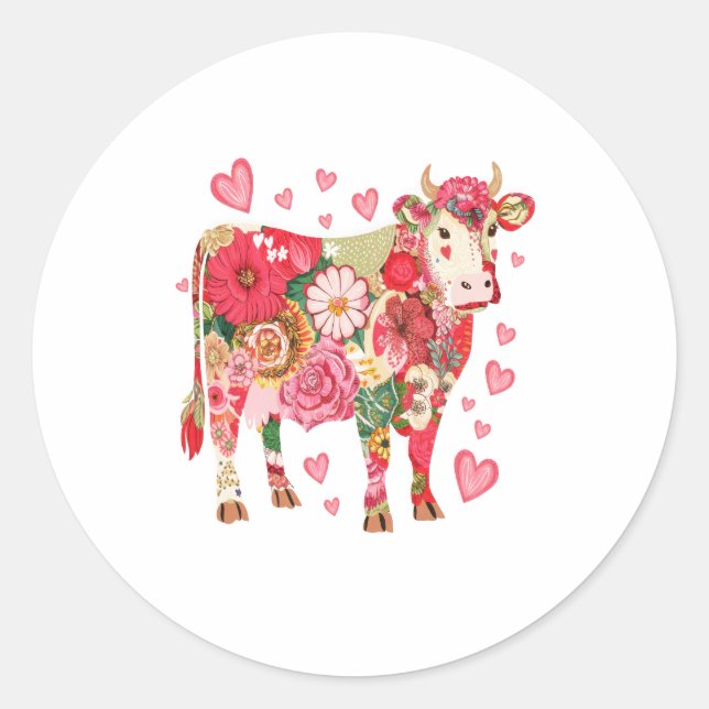 Sticker Rond Png Vache Florale, Png Design Vache Cute (Devant)