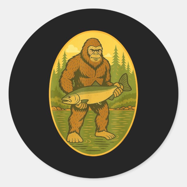 Sticker Rond Pnw Steelhead Sasquatch Fishing Big Foot Salmon Fi (Devant)