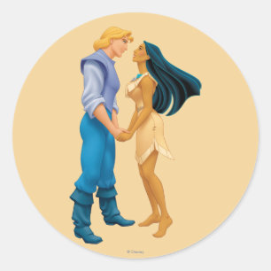 Sticker Rond Pocahontas et John Smith Holding Hands