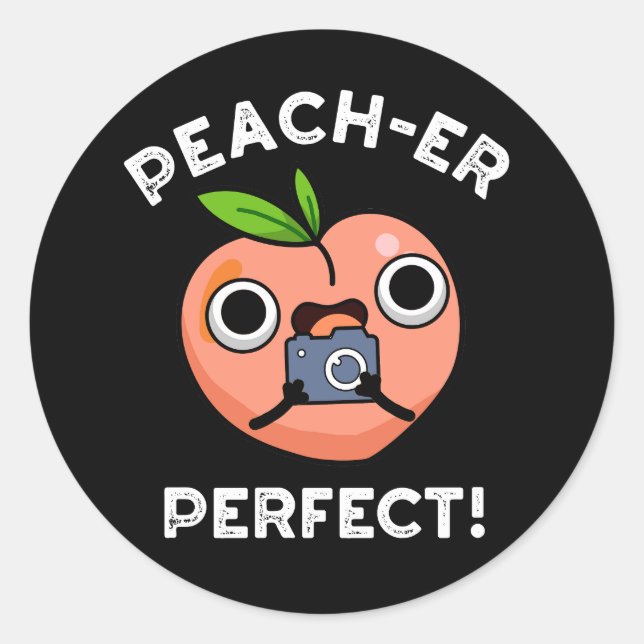 Sticker Rond Poche Perfect Funny Peach Pun Dark BG (Devant)