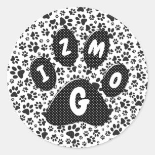 Sticker Rond Poches de chien noir et blanc Polka Dot Classic ro