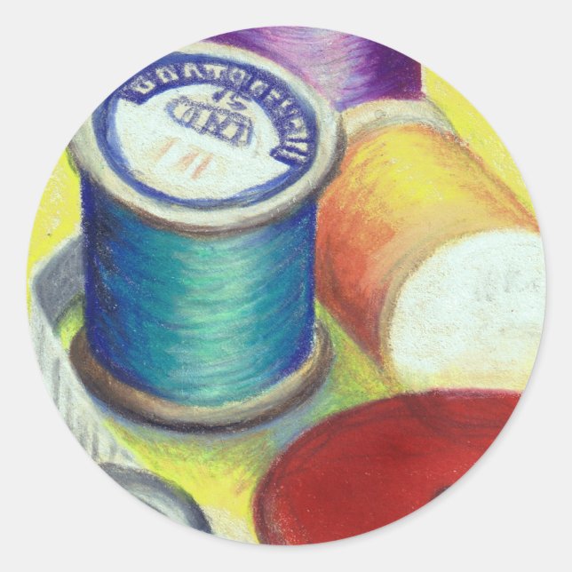 Sticker Rond Poches de fil - dessin au crayon de couleur (Devant)