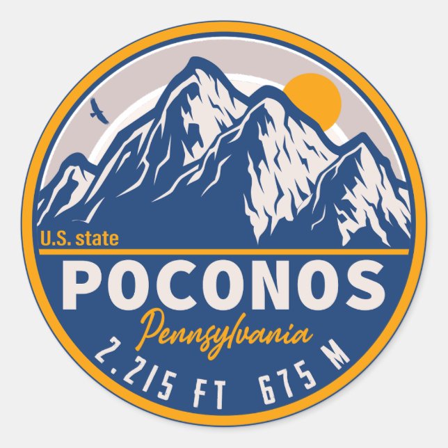 Sticker Rond Poconos Mountains Pennsylvanie Randonnée coucher d (Devant)