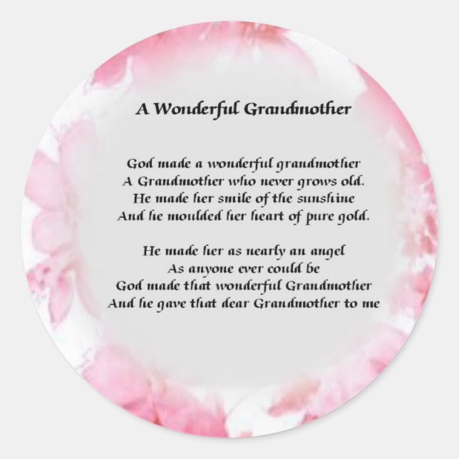 Sticker Rond Poème Grand-Mère - Rose Floral (Devant)