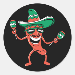 Sticker Rond Poepper de fête à Sombrero avec Maracas