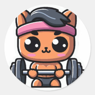 Sticker Rond Poids de levage de chats mignons