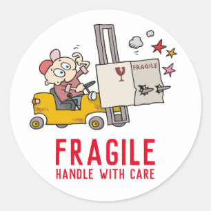 Sticker Rond Poignée Fragile Avec Soin Drôle Fork Lift Cartoon