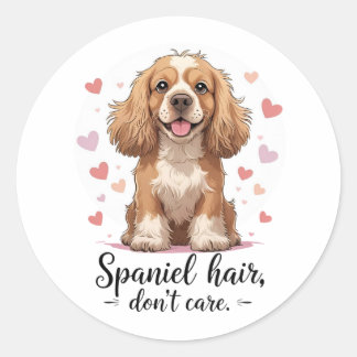 Sticker Rond Poils de Spaniel, On S'en fiche | Fourrure sale de