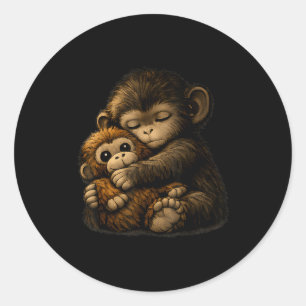 Sticker Rond Poing le singe câlinant une peluche internet
