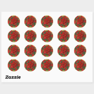 Sticker Rond Poinsettia Bow Rouge et or Noël
