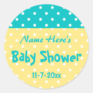 Sticker Rond Point Polka turquoise et jaune, Baby shower person