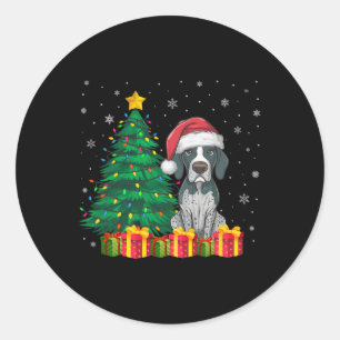 Sticker Rond Pointeur anglais moche Santa Hat Les lumières de N