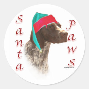 Sticker Rond Pointeur court allemand Père Noël Paws