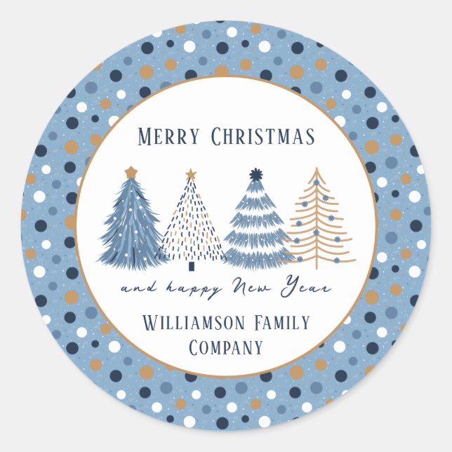 Sticker Rond Points Arbres Bleus Texte Moderne Noël (Devant)