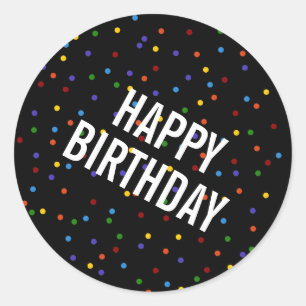 Sticker Rond Points Arc-en-ciel Noir heureux Motif d'anniversai