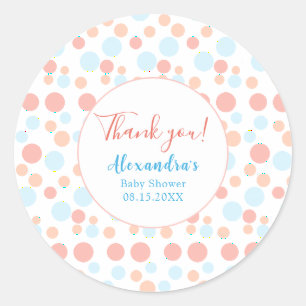 Sticker Rond Points colorés Baby shower simple Personnalisés