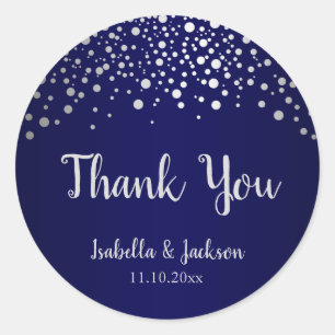 Sticker Rond Points confetti bleu marine et argent