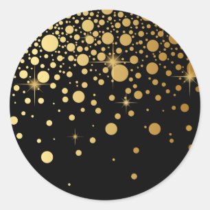 Sticker Rond Points Confetti Faux Gold Foil Noir