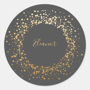 Sticker Rond Points Confetti Ombre Or Gris Noir Personnalisés
